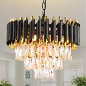 Black and Gold Crystal Chandelier Pendant Light Fixture