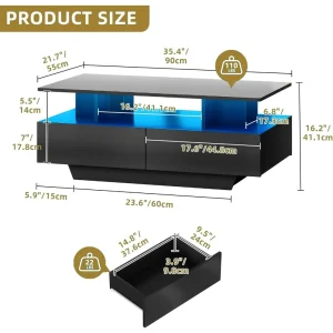 LED Coffee Table with 4 Drawers