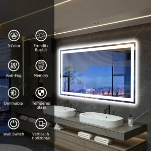 55"x 30" LED Bathroom Mirror with Lights,