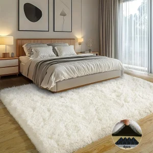 Off-White Soft Shaggy Non-Slip Rugs