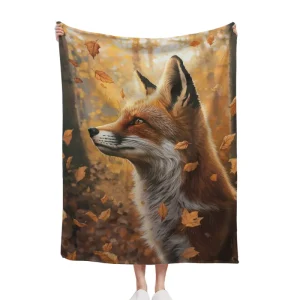 Fox Theme And Maple Leaf DesignComfortable And Soft Flannel Blanket, Suitable For Sofa Bed, Office, All-season Bedding Blanket